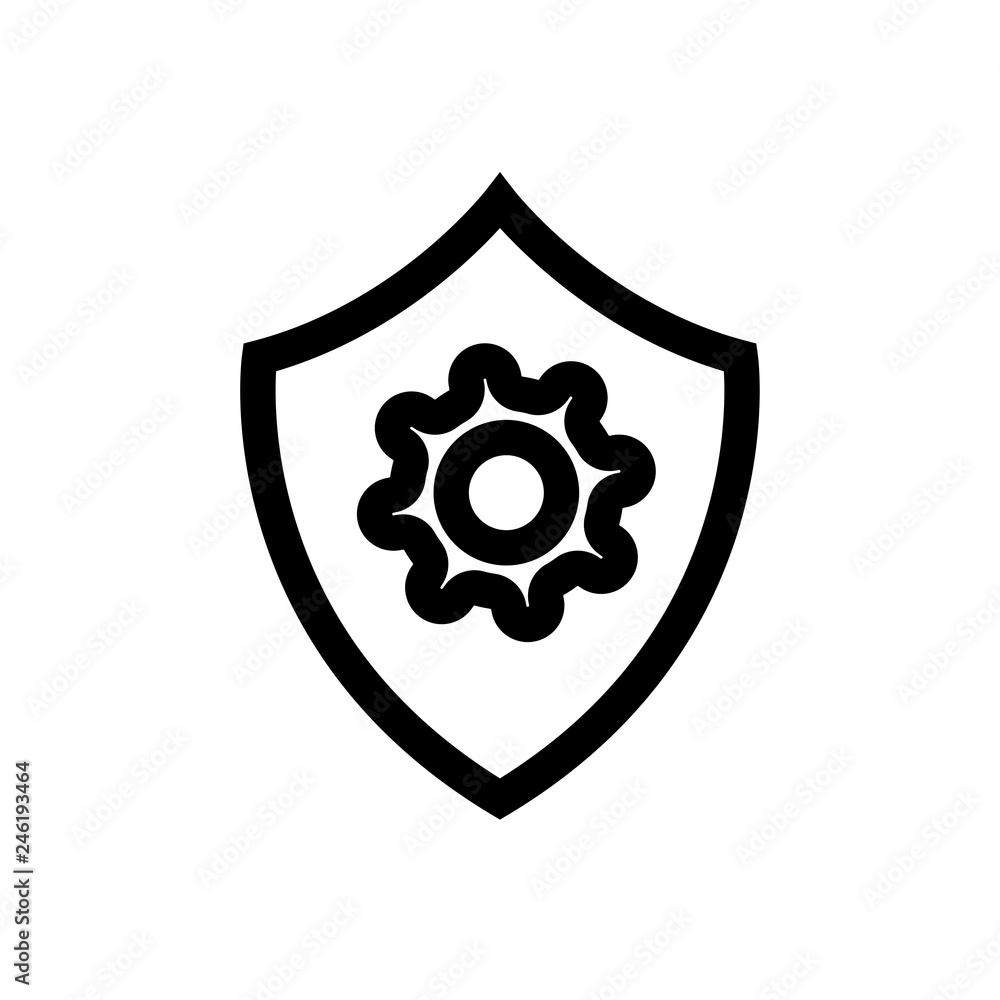 Poster shield with gear outline icon. linear style sign for mobile concept and web design. shield protectio