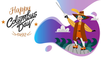 Happy Columbus Day poster spanish sailor with sword