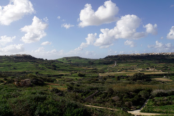 Fototapeta na wymiar hügelige Agrarlandschaft auf Gozo