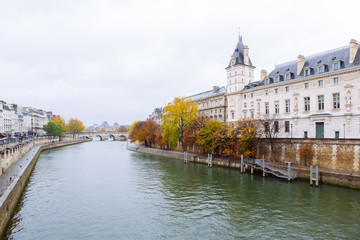 Fototapeta na wymiar Paris (France) - The Palais de Justice formerly the Palais de la Cité in the Île de la Cité in central Paris, and the river Seine