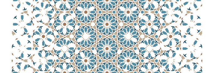 Tile repeating vector border. Geometric halftone pattern with color arabesque disintegration or breaking - Vector 