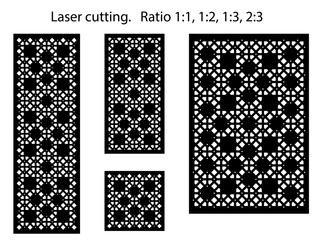 Set of decorative vector panels for laser cutting. Template for interior partition in arabesque style. Ratio 1:1, 1:2, 1:3, 2:3 - Vector