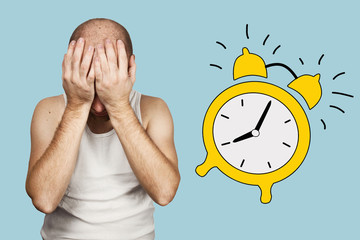 the guy in the morning reset the alarm and overslept late for work. now he sits, remembers and...