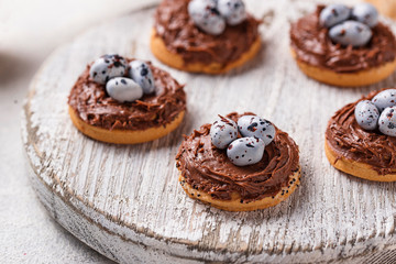 Easter  cookies in shape of nest with eggs