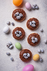 Easter  cookies in shape of nest with eggs