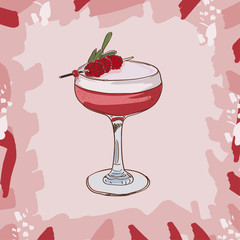 Clover club cocktail illustration. Alcoholic classic bar drink hand drawn vector. Pop art - 246198675