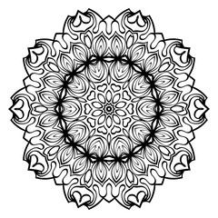 Hand-Drawn Henna Ethnic Mandala. Circle Lace Ornament. Vector Illustration. For Coloring Book, Greeting Card, Invitation, Tattoo. Anti-Stress Therapy Pattern. Black and white