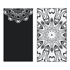 Balck, white two flyer pages ornament illustration concept. Art traditional, Islam, Arabic, Indian, magazine, elements with mandala. Vector greeting card or invitation layout design