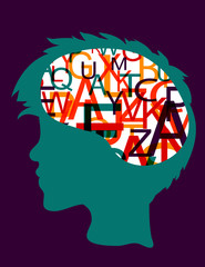 Open head silhouette ful of letters