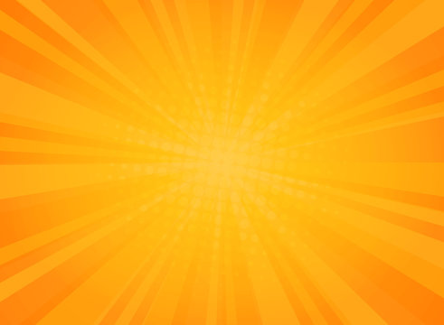 Abstract sunny radiance pattern of comic halftone background in yellow.