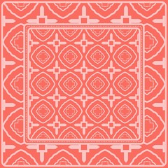 Background, Geometric Pattern With Ornate Lace Frame. Illustration. For Scarf Print, Fabric, Covers, Scrapbooking, Bandana, Pareo, Shawl. Pink color