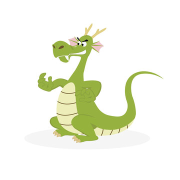 Green dragon cartoon vector isolated on white background.