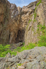 Looking up at Torghatten from the west side