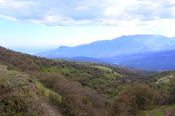 landscape with mountains and clouds. panorama of mountains