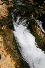 waterfall in the forest. mountain fast river. rapids