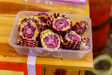 Close up inside of the purple corns are arranged in large numbers can eat at all useful, full of nutrients and vitamins Sold in CHIANG MAI, THAILAND.