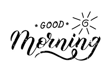 Good Morning lettering text card. Beautiful calligraphy typography poster. Vector illustration