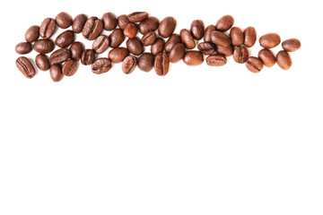 Naklejka premium coffee beans on white background, top view