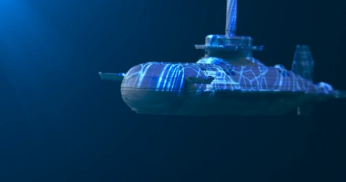 Submarine Launching Torpedos. Model Submarine Under Water. Macro. 4K.
