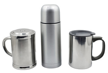 metal thermos on white