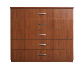 Modern wooden chest of drawers isolated on white. Furniture for wardrobe room