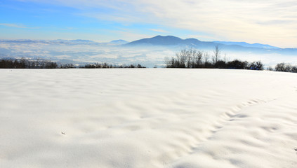 winter landscape with lake and sky