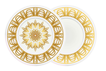 Concept decorative plates with Mandala ornament patterns. Home decor background. Vector illustration.