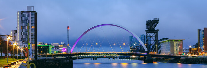 Fototapeta na wymiar Skyline of Glasgow at the Pacific Quay, Scotland, UK