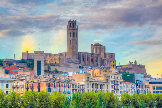 La Seu Vella cathedral erected over Lleida town in Spain