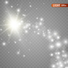 Blazing shooting star. Star dust.White sparks glitter special light effect. Vector sparkles on transparent background