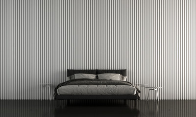 Minimal bedroom interior design and white wood stripe texture wall pattern background 