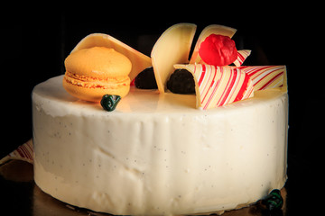 closeup delicious round cake with white glaze