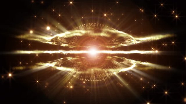 4K Abstract motion background animation shining particles stars sparks and magic dust forming in space wave flow with light rays and projections seamless loop