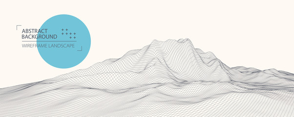 Wireframe landscape background. Futuristic vector illustration.