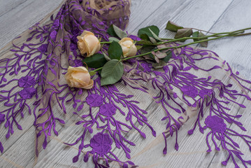 The texture of lace on wooden background