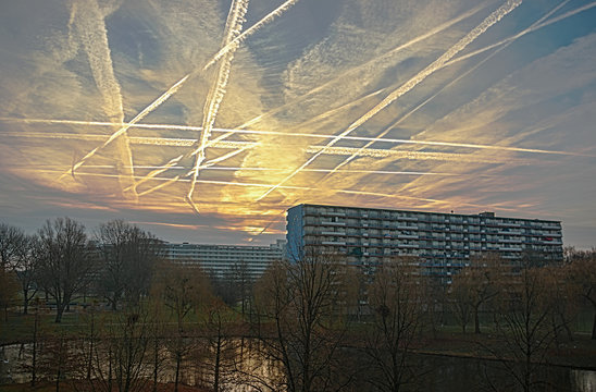Chessboard sky over the Bijlmer