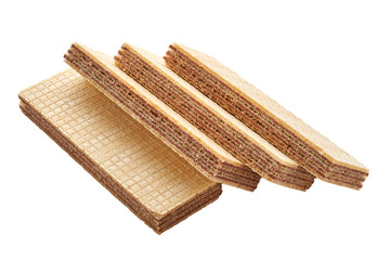 Four rectangle shape wafer biscuits isolated on white