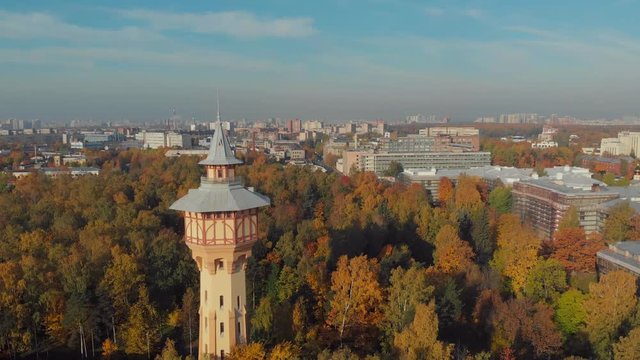 Drone photo view of the tower in the Park of the Polytechnic University