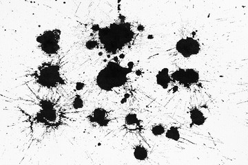 Abstract black ink splash on white background. Grunge textured for abstract stock template.