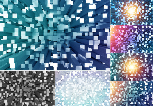 3D Blurred Squares Background Set