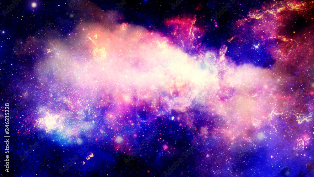 Poster 3d rendering of a stellar nebula and cosmic dust, cosmic gas clusters and constellations in deep spa