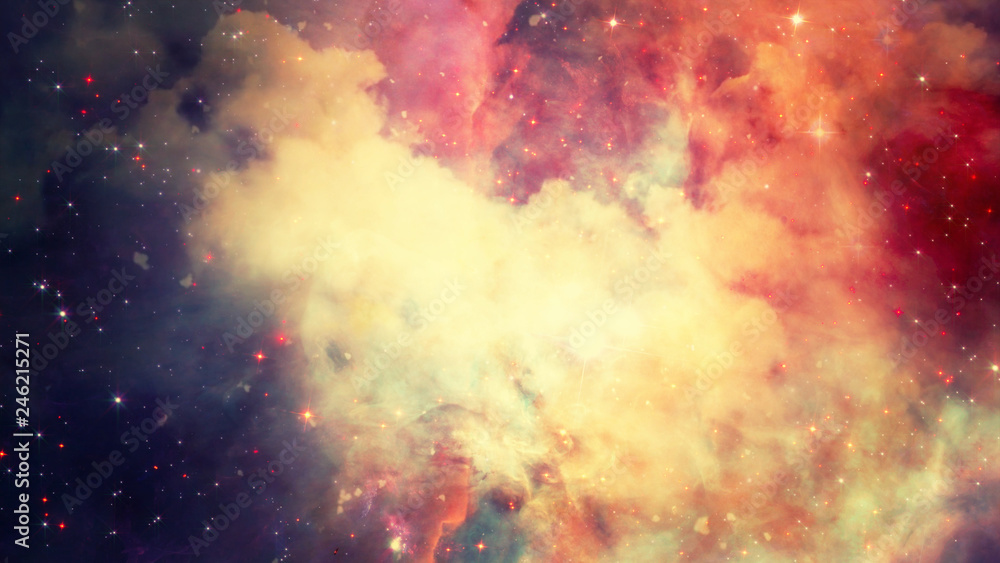 Poster 3d rendering of a stellar nebula and cosmic dust, cosmic gas clusters and constellations in deep spa