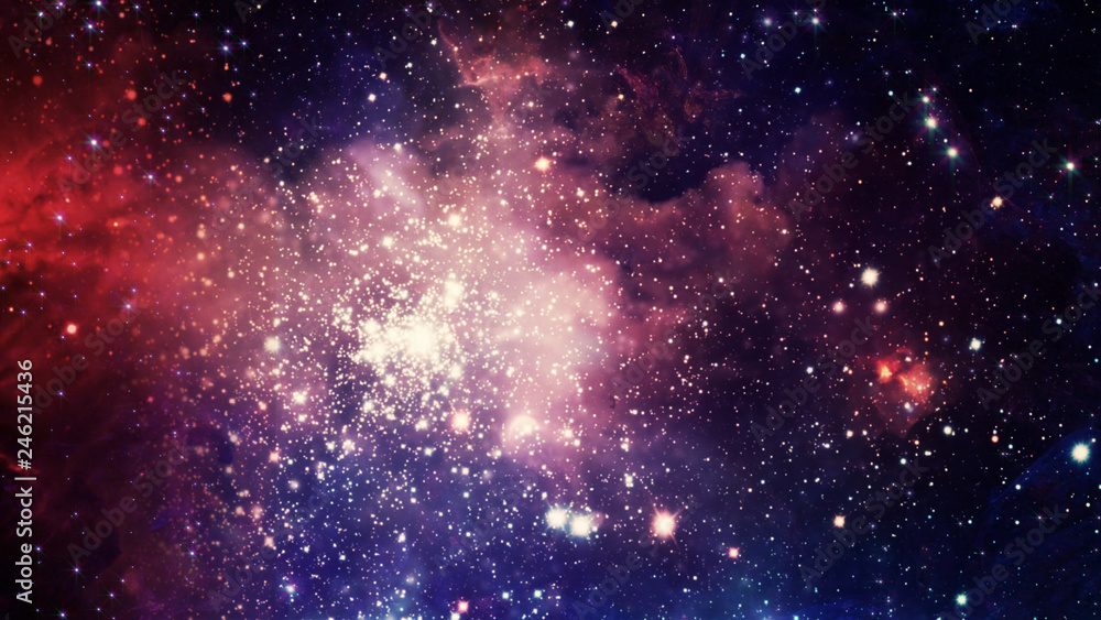 Poster 3d rendering of a stellar nebula and cosmic dust, cosmic gas clusters and constellations in deep spa