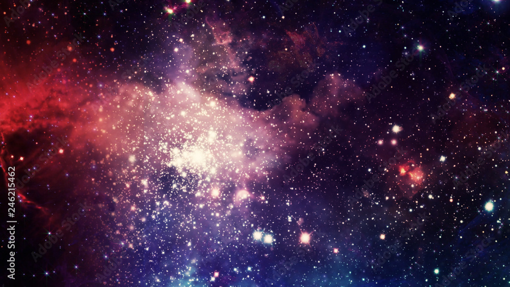 Poster 3d rendering of a stellar nebula and cosmic dust, cosmic gas clusters and constellations in deep spa