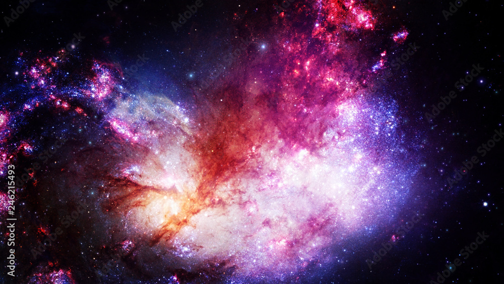 Poster 3d rendering of a stellar nebula and cosmic dust, cosmic gas clusters and constellations in deep spa