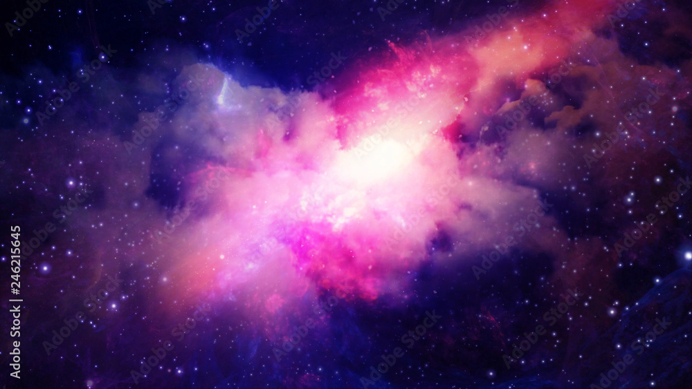 Poster 3d rendering of a stellar nebula and cosmic dust, cosmic gas clusters and constellations in deep spa