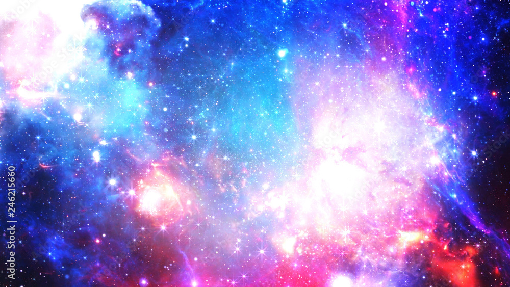Poster 3d rendering of a stellar nebula and cosmic dust, cosmic gas clusters and constellations in deep spa