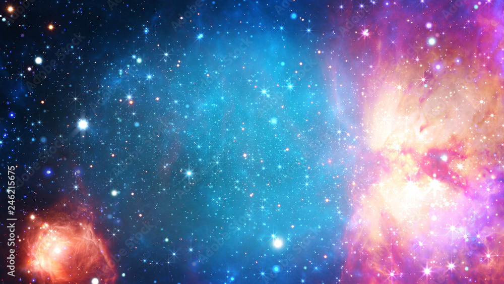 Poster 3d rendering of a stellar nebula and cosmic dust, cosmic gas clusters and constellations in deep spa