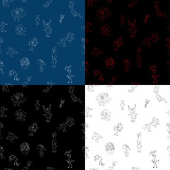 Vector seamless  pattern set of drawn monsters