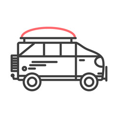 Car flat line icon. Bus public transportation symbol, travel car, family car sign on white background